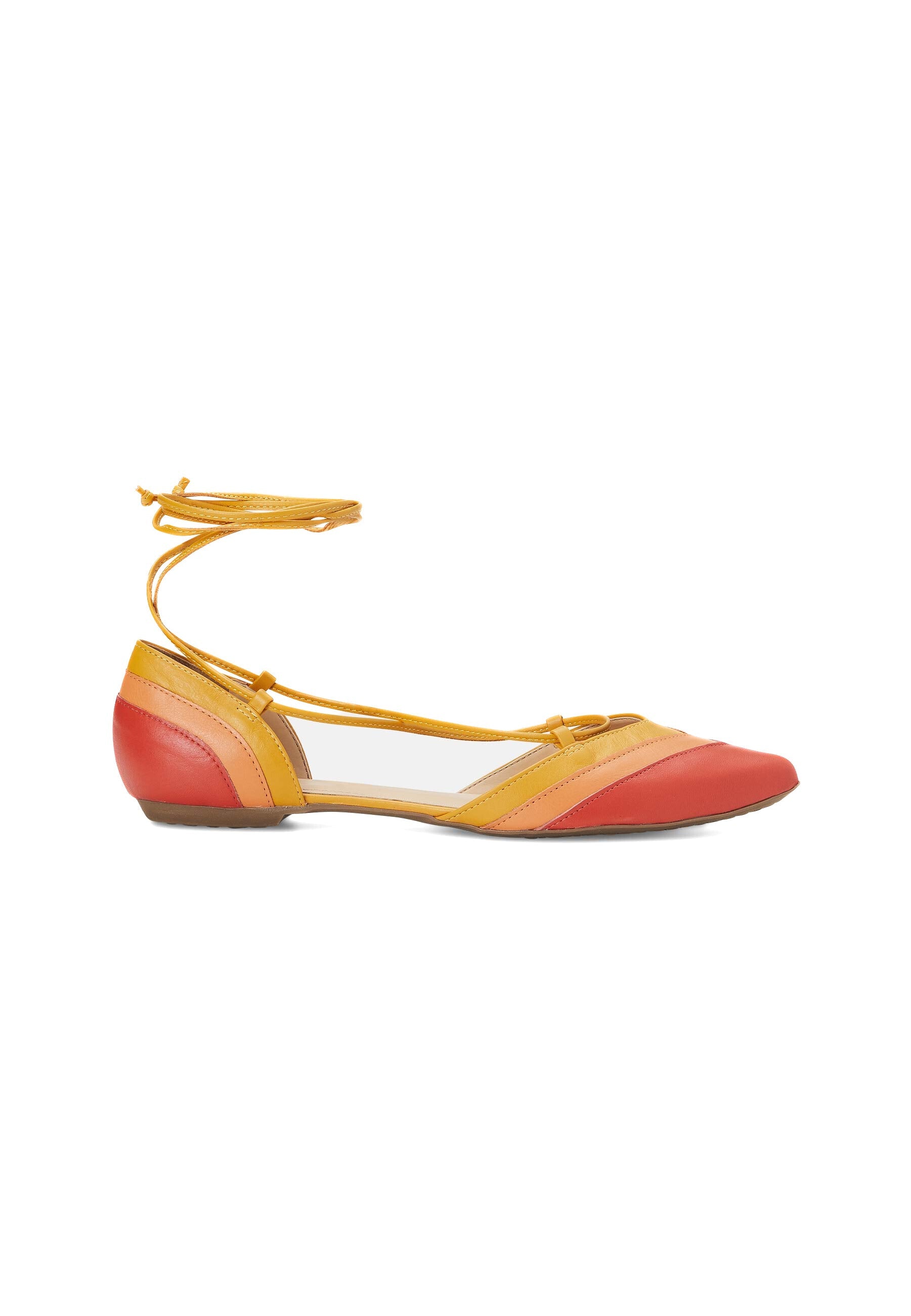 Orange Calf Leather Sandals Cereja – Women’s Summer Flat Tie-Up Shoes