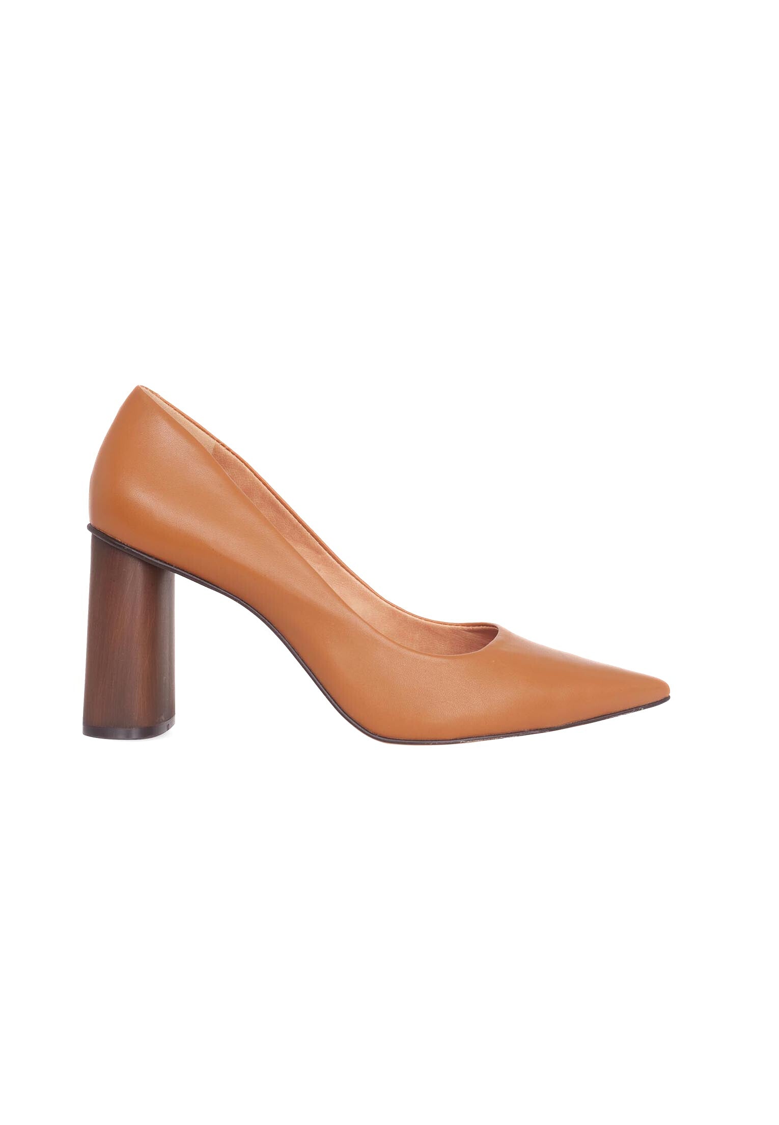 Brown Leather Pumps Plinia – Women’s Block Heel High Heels